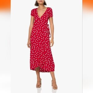Billabong Women's Wrap Front Red Floral Midi Length Dress With Tie
